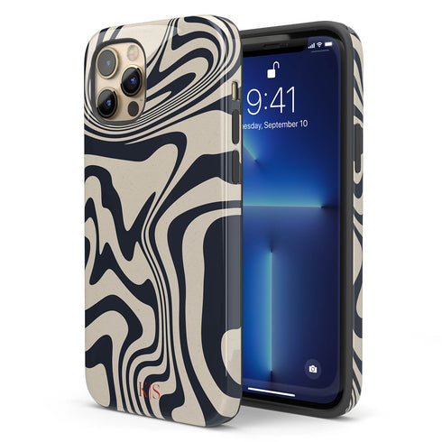 Custom Initials Swirl Wavy Marble iPhone Case